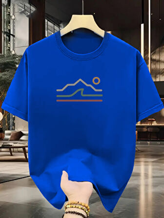 Unisex Güneşli Dağ Tasarım Basklı Tshirt