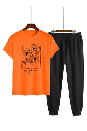 Unisex BE HAPPY Tasarım Basklı Tshirt Eşofman Takımı