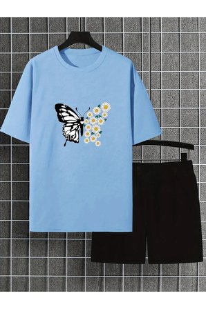 Unisex PAPATYAKELEBEK Tasarım Basklı Tshirt Eşofman Takımı