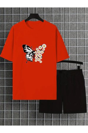 Unisex PAPATYAKELEBEK Tasarım Basklı Tshirt Eşofman Takımı