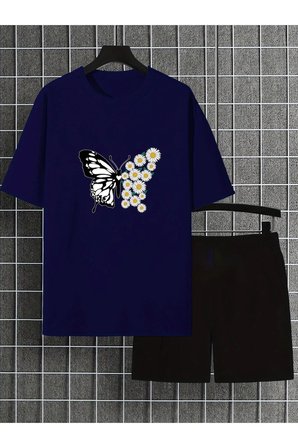 Unisex PAPATYAKELEBEK Tasarım Basklı Tshirt Eşofman Takımı