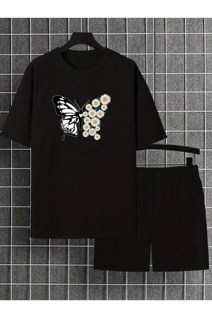Unisex PAPATYAKELEBEK Tasarım Basklı Tshirt Eşofman Takımı