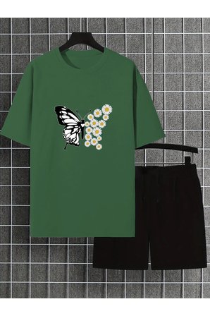 Unisex PAPATYAKELEBEK Tasarım Basklı Tshirt Eşofman Takımı