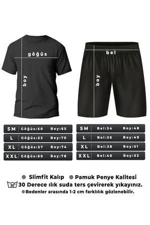 Unisex Cep Kalp Baskılı Tasarım Şort Takım