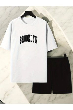 Unisex Brooklyn Baskılı Tasarım Şort Takım