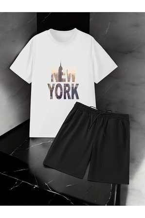 Unisex New York Tasarım Basklı Tshirt Şort Takımı