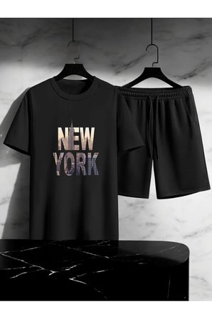 Unisex New York Tasarım Basklı Tshirt Şort Takımı