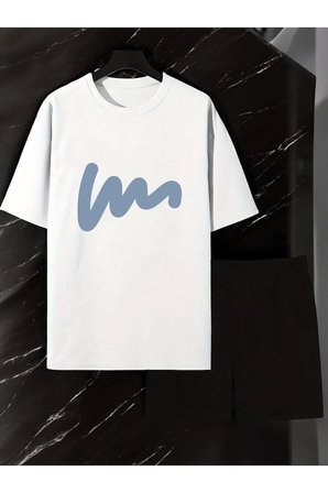 Unisex W Yazı Tasarım Basklı Tshirt Şort Takımı