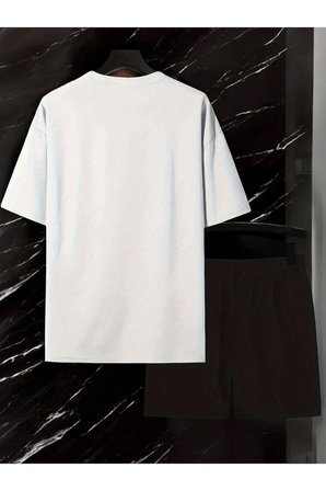 Unisex W Yazı Tasarım Basklı Tshirt Şort Takımı