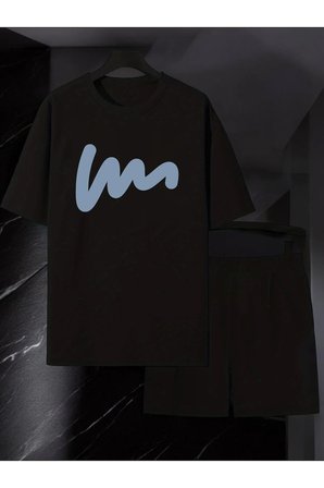 Unisex W Yazı Tasarım Basklı Tshirt Şort Takımı