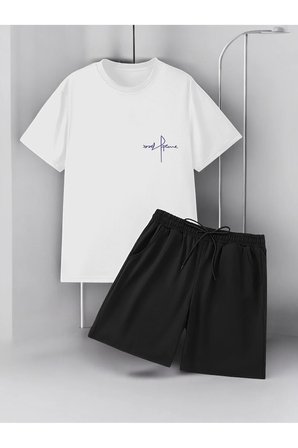 Unisex Cep İmza Tasarım Basklı Tshirt Şort Takımı
