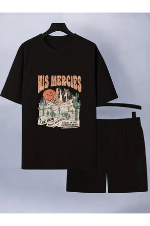 Unisex Hismercies Tasarım Basklı Tshirt Şort Takımı