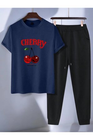 Unisex Happy Cherry Tasarım Basklı Tshirt Eşofman Takımı