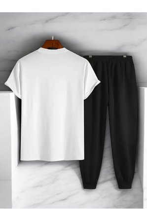 Unisex Saksı Tasarım Basklı Tshirt Eşofman Takımı