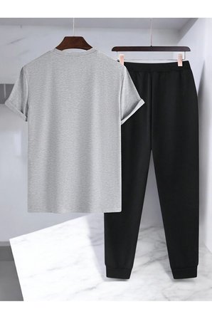 Unisex Saksı Tasarım Basklı Tshirt Eşofman Takımı