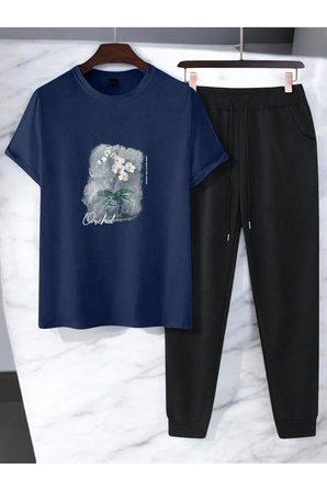 Unisex Saksı Tasarım Basklı Tshirt Eşofman Takımı