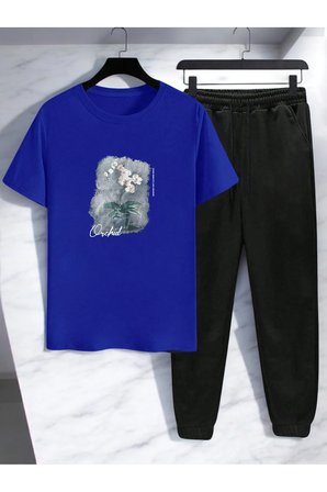 Unisex Saksı Tasarım Basklı Tshirt Eşofman Takımı