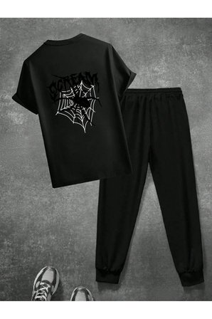 Unisex Scream Siyah Tasarım Basklı Tshirt Eşofman Takımı