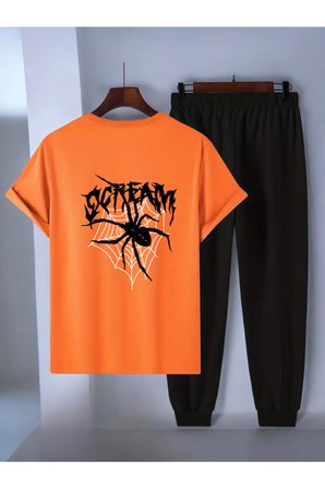 Unisex Scream Siyah Tasarım Basklı Tshirt Eşofman Takımı