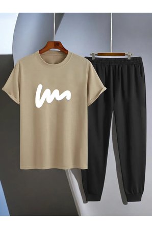 Unisex W Yazı Tasarım Basklı Tshirt Eşofman Takımı