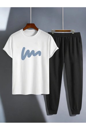 Unisex W Yazı Tasarım Basklı Tshirt Eşofman Takımı