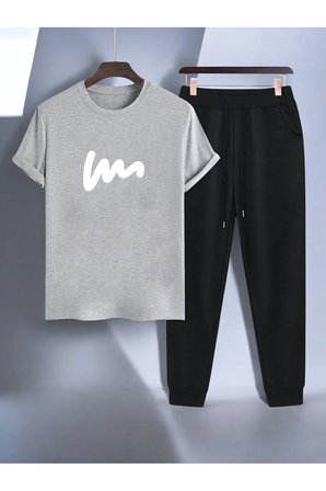 Unisex W Yazı Tasarım Basklı Tshirt Eşofman Takımı
