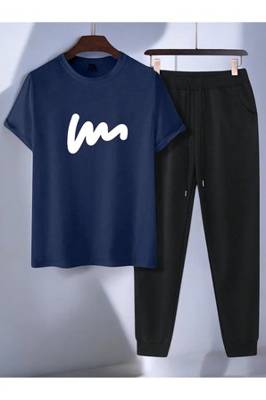 Unisex W Yazı Tasarım Basklı Tshirt Eşofman Takımı