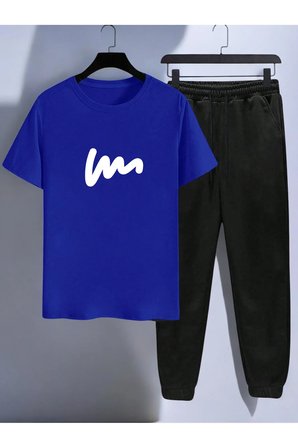 Unisex W Yazı Tasarım Basklı Tshirt Eşofman Takımı