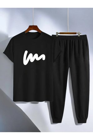 Unisex W Yazı Tasarım Basklı Tshirt Eşofman Takımı