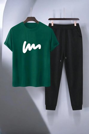 Unisex W Yazı Tasarım Basklı Tshirt Eşofman Takımı
