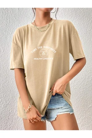 Unisex Time For Happiness Tasarım Basklı Tshirt