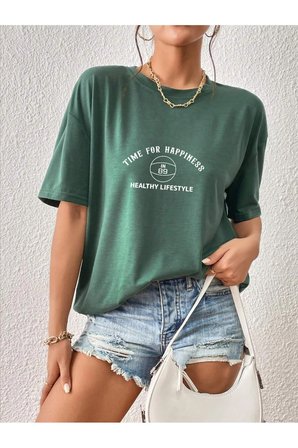 Unisex Time For Happiness Tasarım Basklı Tshirt