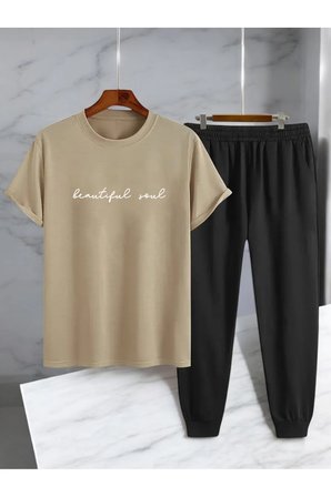 Unisex Beatiful Soul Tasarım Basklı Tshirt Eşofman Takımı