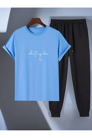 Unisex Yaramazlık Yapan Kediler Tasarım Basklı Tshirt Eşofman Takımı