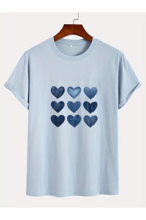 Unisex Jean Desenli Kalp Tasarım Basklı Tshirt