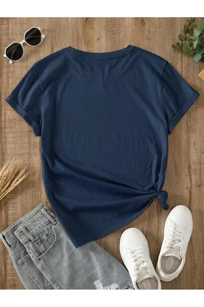Unisex Jean Desenli Kalp Tasarım Basklı Tshirt