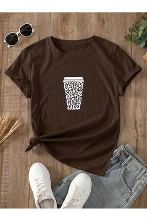 Unisex Kahve Severlere Özel Tasarım Basklı Tshirt