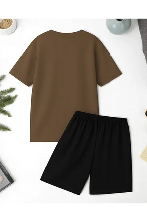 Unisex 3 Kalp Baskılı Tasarım Şort Takım