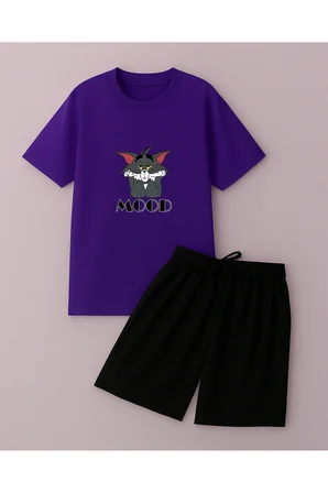 Unisex Mood Baskılı Tasarım Şort Takım