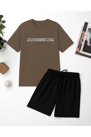 Unisex Kesinlikle Hayır. Tasarım Basklı Tshirt Şort Takımı