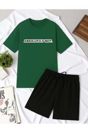 Unisex Kesinlikle Hayır. Tasarım Basklı Tshirt Şort Takımı