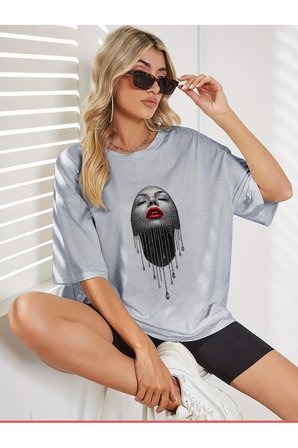 Unisex Pırlantalı Kadın Portresi Tasarım Basklı Tshirt