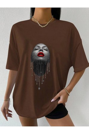 Unisex Pırlantalı Kadın Portresi Tasarım Basklı Tshirt