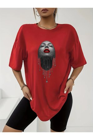 Unisex Pırlantalı Kadın Portresi Tasarım Basklı Tshirt