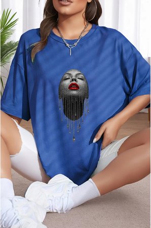 Unisex Pırlantalı Kadın Portresi Tasarım Basklı Tshirt
