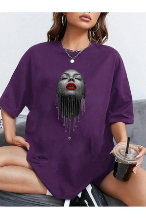 Unisex Pırlantalı Kadın Portresi Tasarım Basklı Tshirt