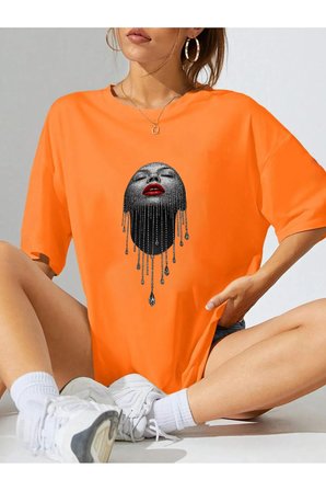 Unisex Pırlantalı Kadın Portresi Tasarım Basklı Tshirt