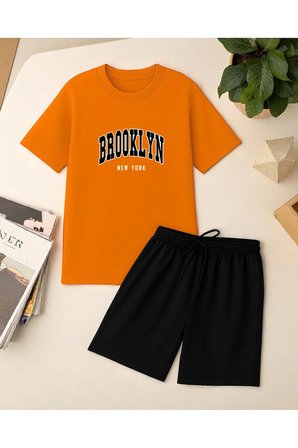 Unisex Brooklyn Baskılı Tasarım Şort Takım