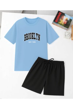 Unisex Brooklyn Baskılı Tasarım Şort Takım
