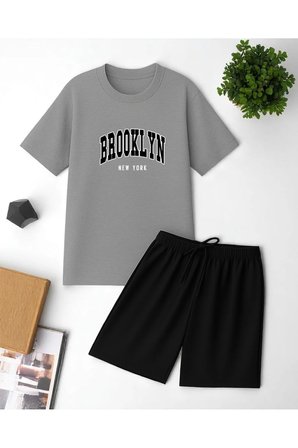 Unisex Brooklyn Baskılı Tasarım Şort Takım